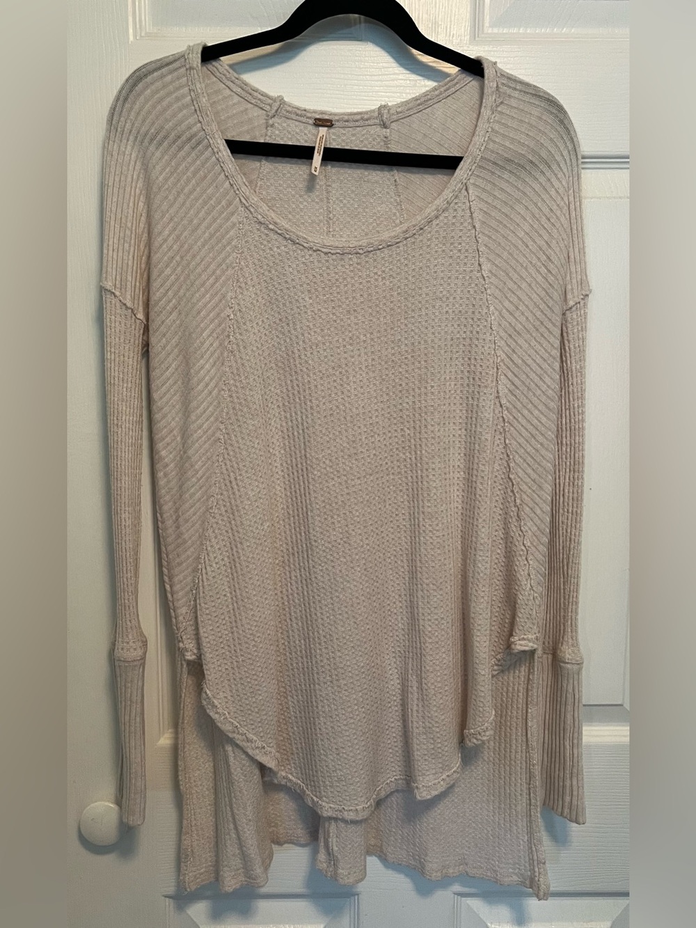 Free People Lightweight Waffle Knit Scoop Neck Top - Cream
